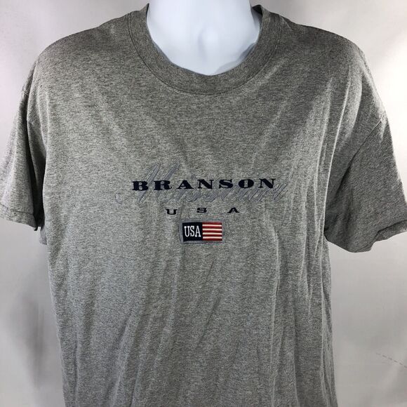 VINTAGE BRANSON MISSOURI SHIRT EMBROIDERED GRAY SIZE XL USA FLAG 2000s 90s TEE - Picture 1 of 9